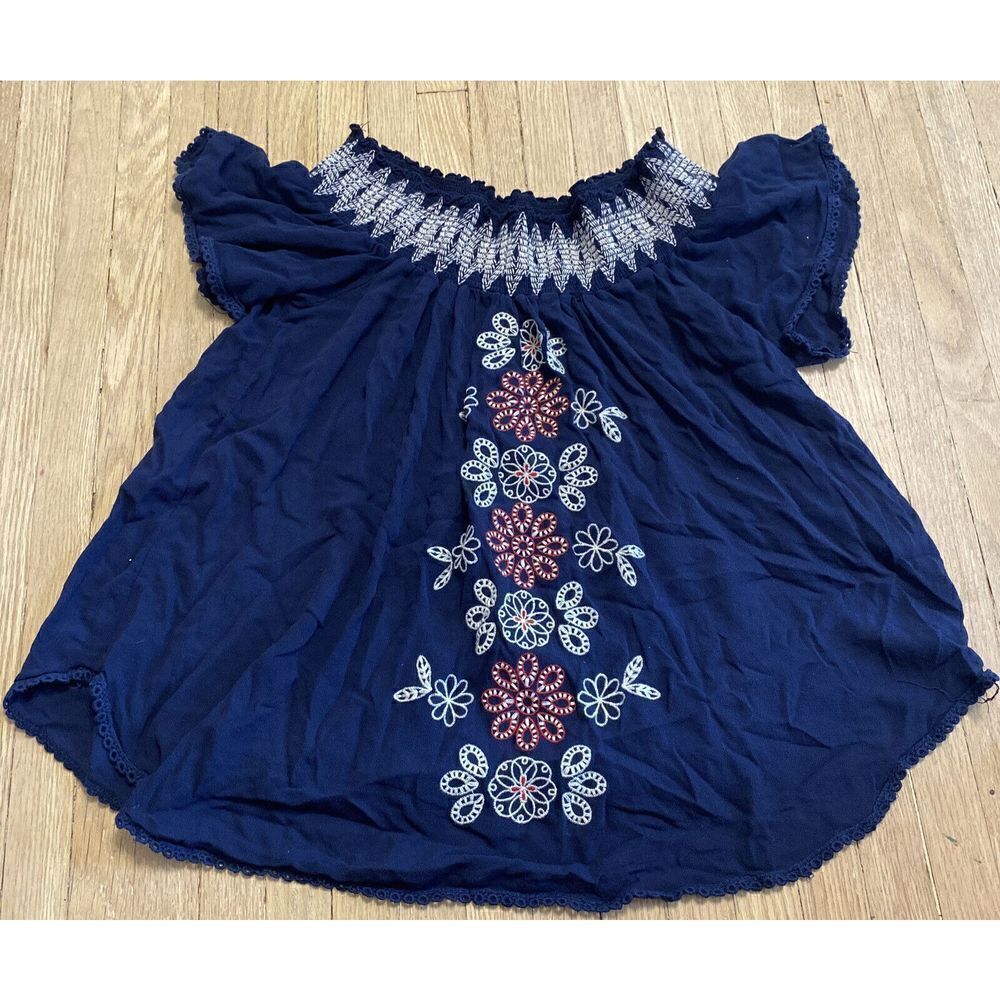 ALTAR'D STATE Altard Womens Size Medium Navy Blue Off Shoulder Bohemian Shirt